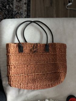 Brown Raffia and leather bag