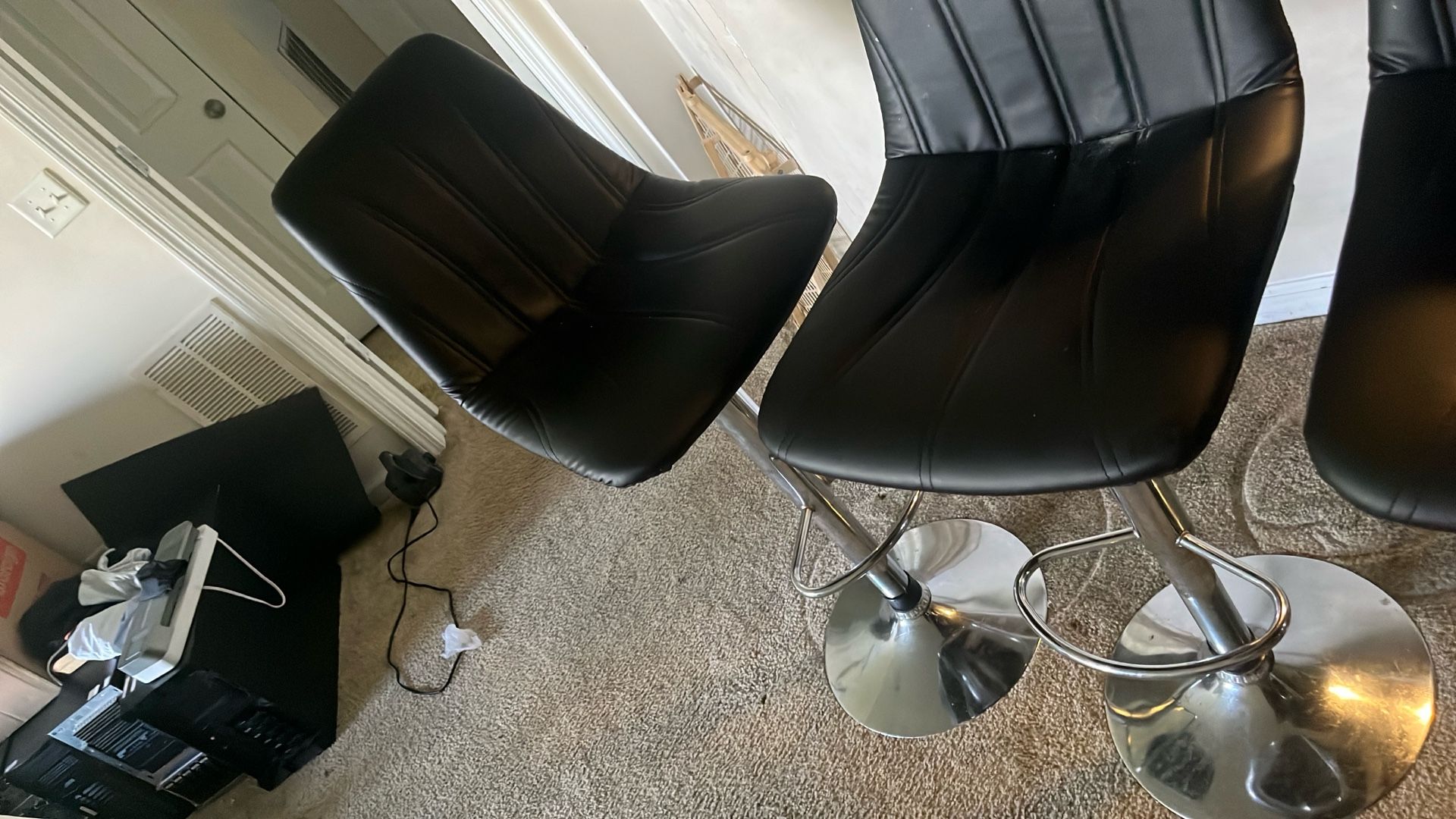 4 Black Leather bar Stools