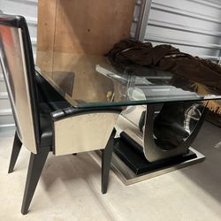 Glass Table With 6 Leather Chair Comes with Matching Server 