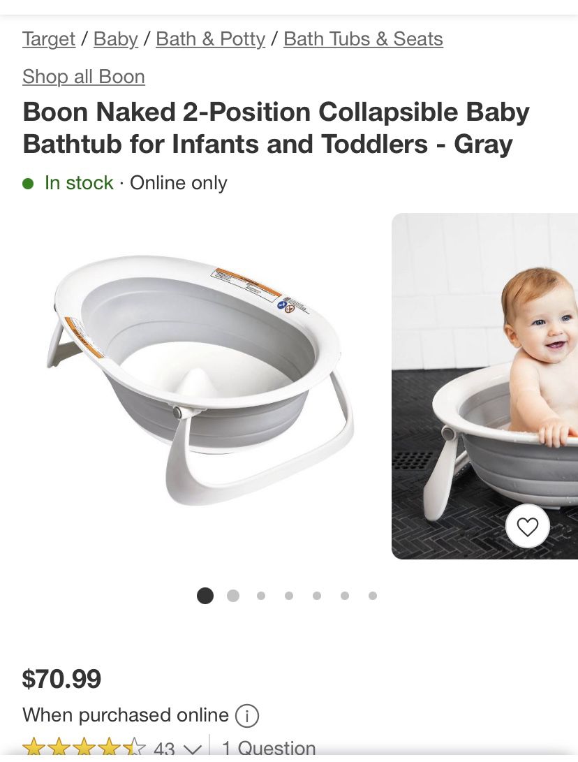 Boon Naked 2-position Collapsible Baby Bathtub For Infants And Toddlers -  Gray : Target