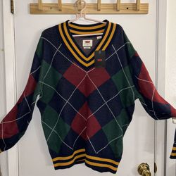 Levi’s Stay Loose V-Neck Oversized Fit Sweater Multi-Color Men’s Sz XS & M & XL