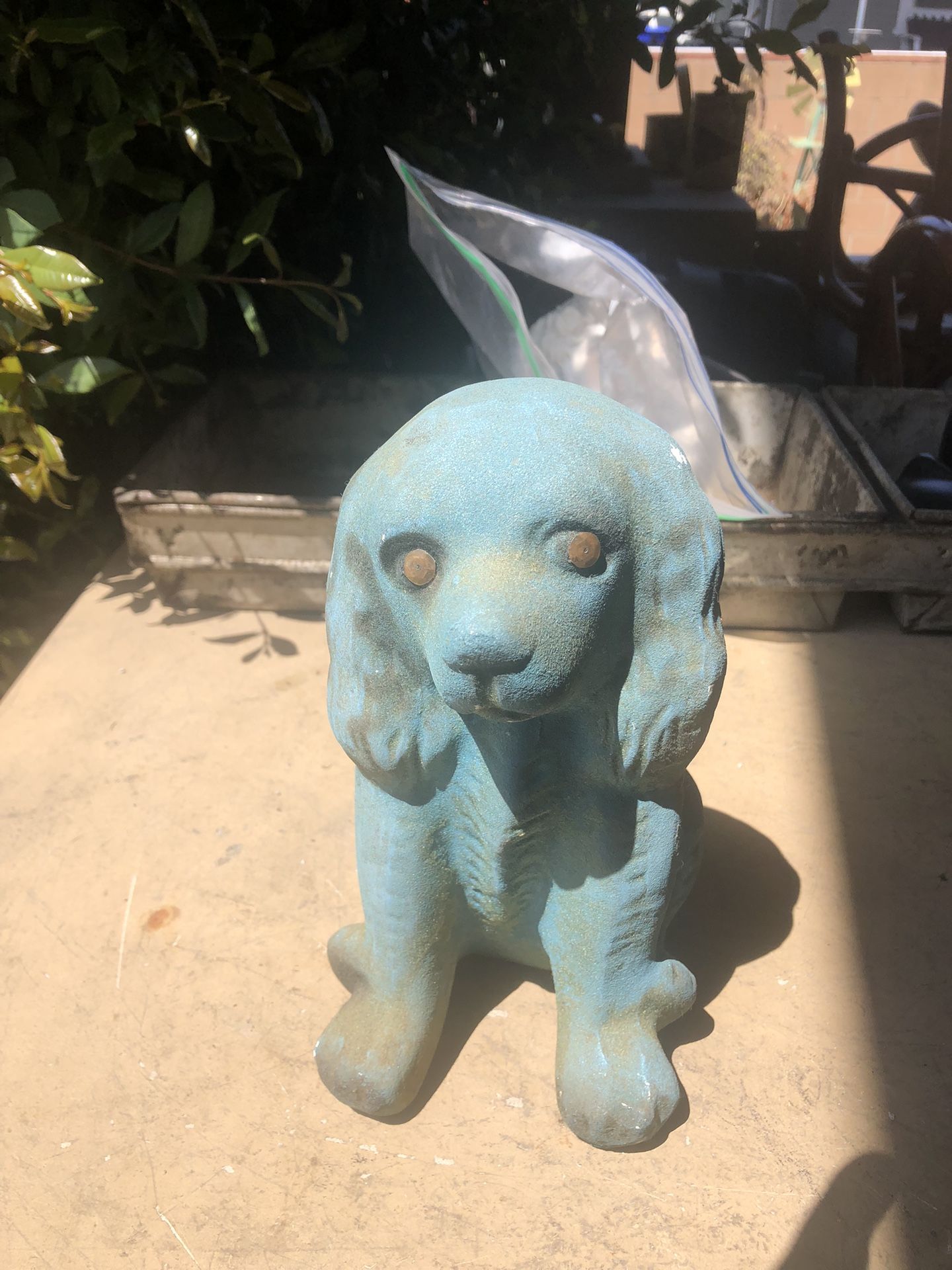Terrifying Vintage Plaster Zombie Dog Bank in Corpse Blue with Dead Souless Eyes: