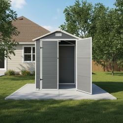 6x4 Ft Plastic Outdoor Storage with Floor and Lockable Door Plastic Garden Shed for Backyard, Lawn, Gray