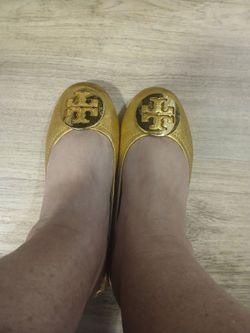 Tory Burch gold ballet flats