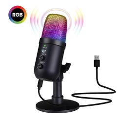 USB RGB Condenser Microphone Gaming Mic for PC PS4 PS5 Streaming