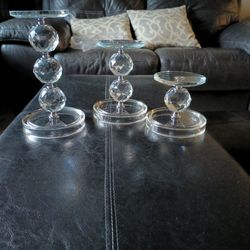 Set Of 3 Faceted Glass Crystal Pedestals by  Valerie