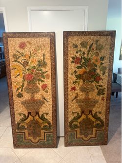 Matching Pair of Large Ornate Floral Wall Art Panels