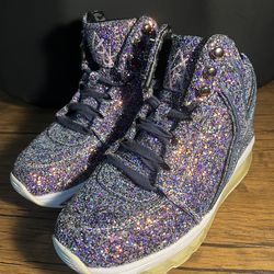 LIKE NEW Y.R.U. Qozmo Blue Pink Glitter High Top Sneakers