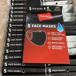 Box Of 230 Masks) Hanes Black 100% Cotton Face Mask Washable Reusable