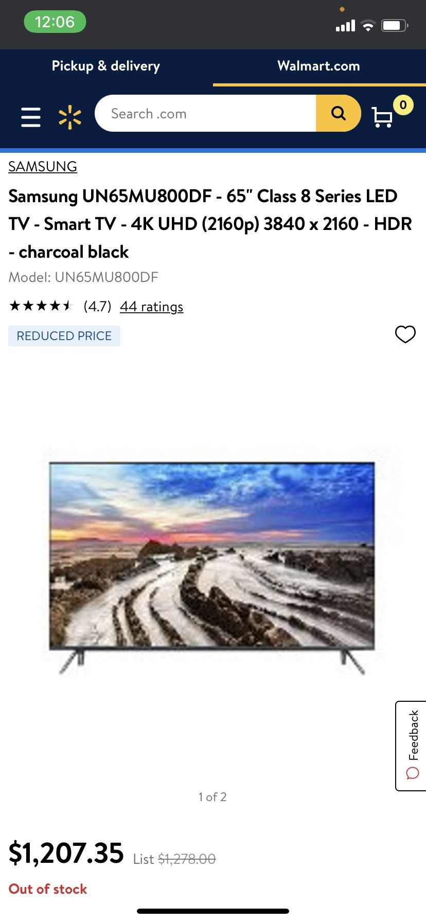 Samsung UN65MU800DF 4K UHD $1200 At Walmart