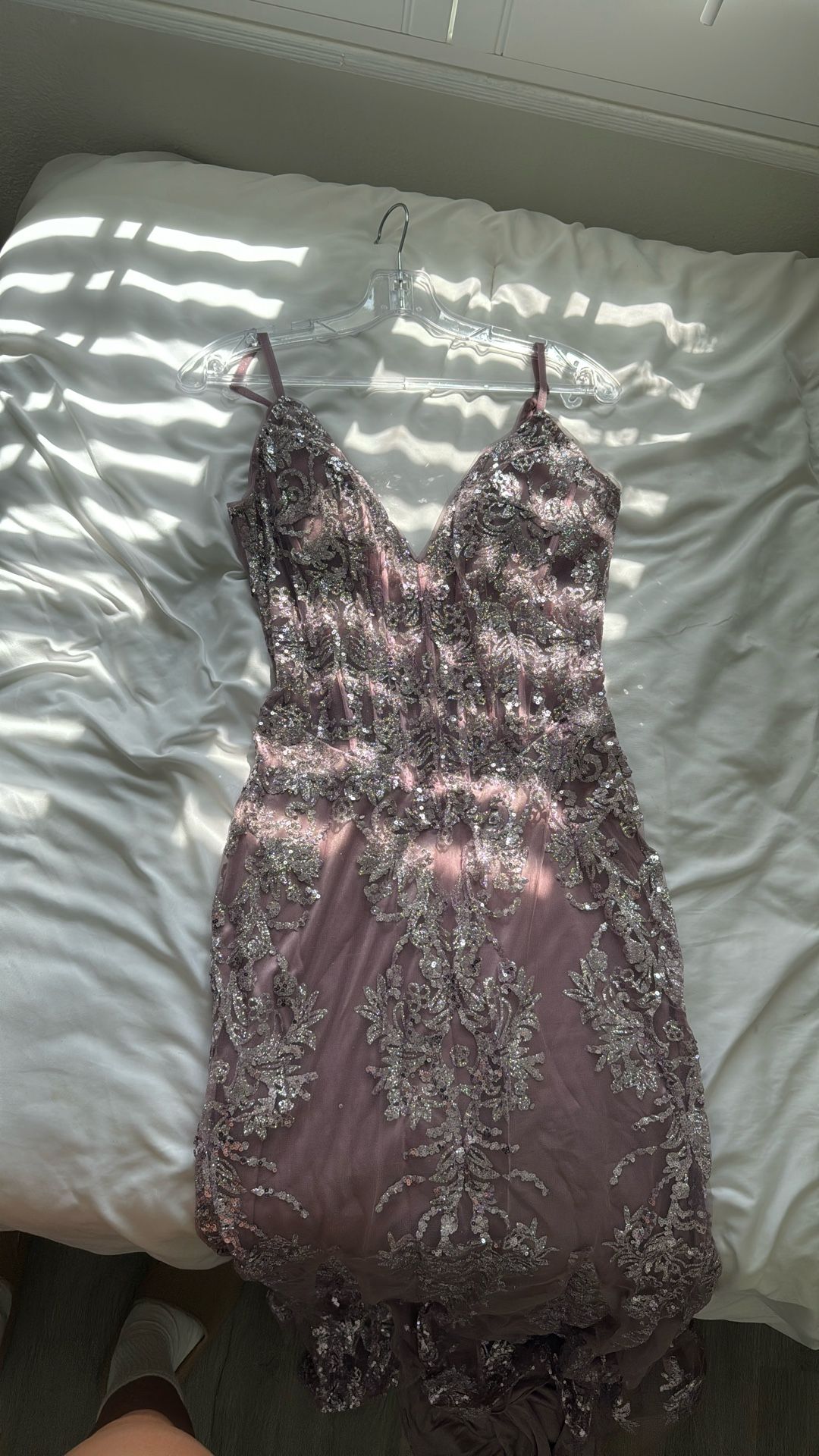 Long Purple Sequins Shiny Bridesmaid Wedding Classy Elegant Dress