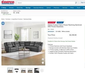 Costco Zakary 6-piece Fabric Power Reclining Sectional With Power Headrests