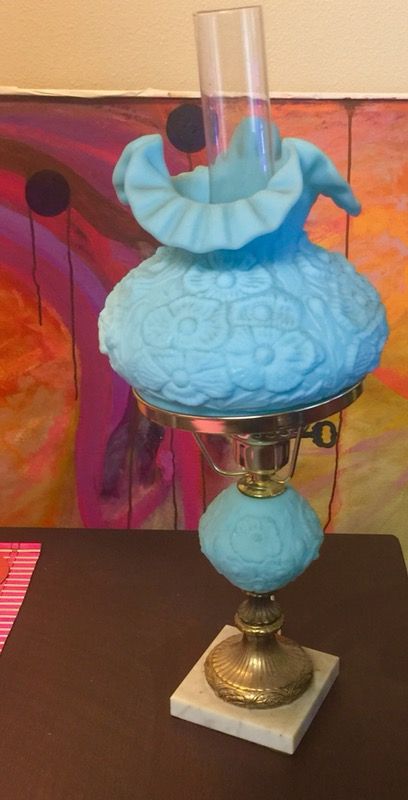 Vintage Fenton Lamp “Gone with the Wind” Blue Lamp