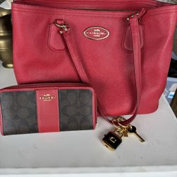 Coach Handbag (Red)  w/wallet Gently used 