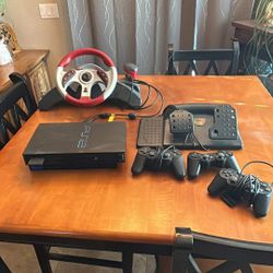 PS2 With Games, Race Car Steering Wheel And Brake/gas Pedals