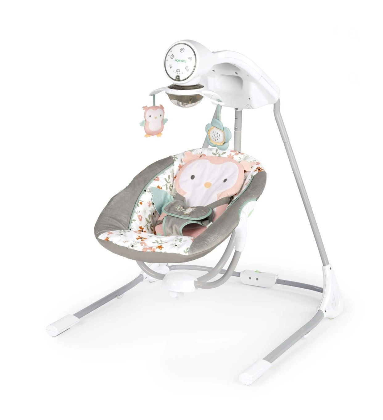 Ingenuity InLighten 5-Speed Baby Swing, Swivel Infant Seat, Nature Sounds, Lights - Pink, Nally