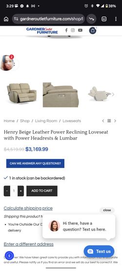 Taupe leather power reclining loveseat (with USB charging ports)