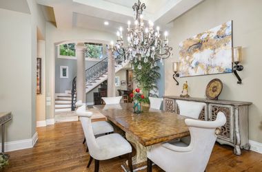 Maitland-Smith Dining Table w/ Leaf + 6 Bernhardt Upholstered Dining Chairs