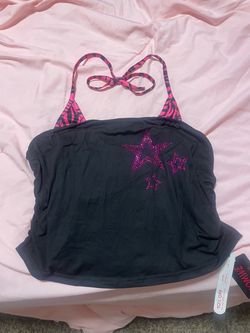Black Romwe Tankini Top with Pink Stars