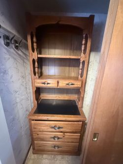 Vintage Wood Hutch Cabinet with Drawers