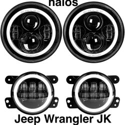 Headlights And Fog Lights Led With Drl Halos White /amber 