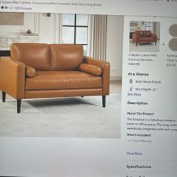 2 Seater Luxury Mid-Century Genuine Leather Loveseat Sofa