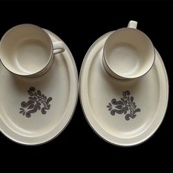 Pfaltzgraff Stoneware Cup & Saucer Beige Brown Microwave & Oven Safe set of 2