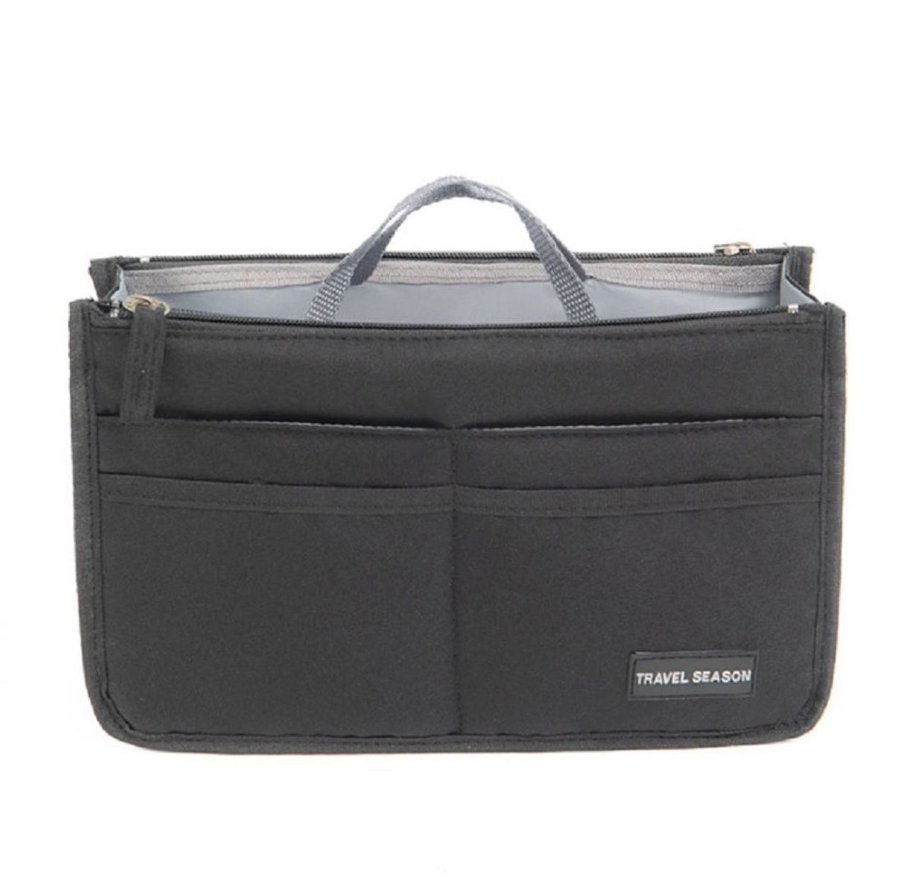 Women's Multi-Pocket Travel Handbag Organizer Insert with Zipper Handles Purse Liner Tidy Bag Black 