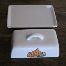 Large Ceramic Autumn Fall Butter Dish & Lid