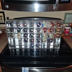 31 Miniature NFL Helmets In Plexiglass Case One Missing Jackson Jaguars