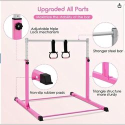 Gymnastics Bar for Kids Ages 3-15 for Home - Steady Steel Construction, 3' to 5' Adjustable Height