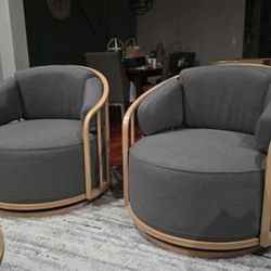 Lillian Swivel Birdcage Accent Chair, Charcoal Linen