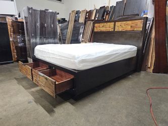 Queen Storage Bed Frame with Drawers and Headboard
