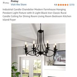 Industrial Candle Chandelier Modern Farmhouse Hanging Pendant Light Fixture with 8-Light Black Iron Classic Rural Candle Ceiling for Dining Room Livin