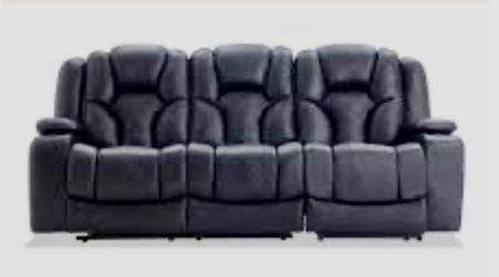 Bob’s Discount / Black Panther Recliner sofa black leather w/ USB ports