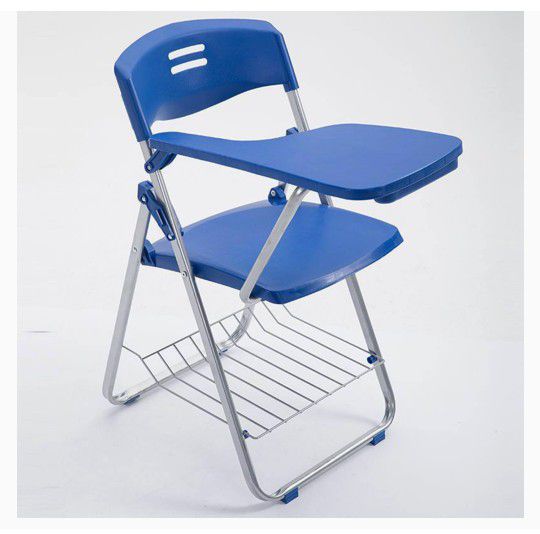 Folding School Desk Chair with Writing Board & Shelf Compact Blue 