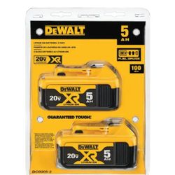 DEWALT
20V MAX XR Premium Lithium-Ion 5.0Ah Battery Pack (2 Pack)
Brand New 
$75 00( each Battery Price
Firm on price 