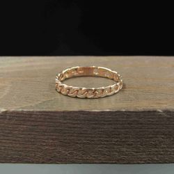 Size 8 Sterling Silver Worn Rose Gold Plated Chain Dainty Band Ring Vintage