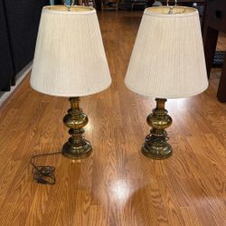 Set Of Two Brass Lamps 