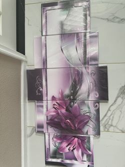 5-Piece Modern Wall Art – Purple Floral Design(brand new )