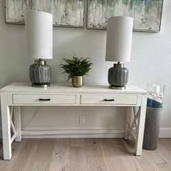 White Distressed 60” Wood Console Table 