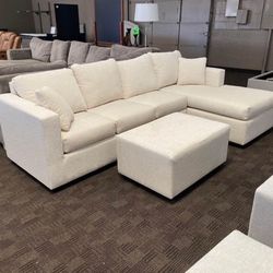 New Cream White Sectional And Ottoman 