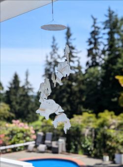 Vintage White Onyx Shell Ocean Dolphins Windchime Wind Chime Hand Carved & Banded