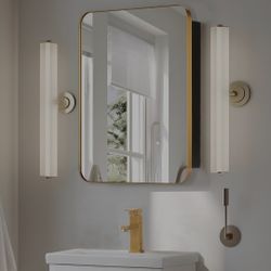 Bathroom Medicine Cabinet,16"x26" Mirror Door with Stainless Steel Brush Gold Frame,Recessed & Surface Wall Cabinet with Removable Glass Shelves,Rust-