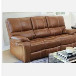 Sofa, Couch, 3 Seater, Power Reclinning Sofa, Real Leather , Camel 