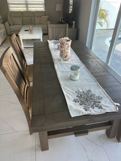 Dining table set with 6 chairs bench and extendable