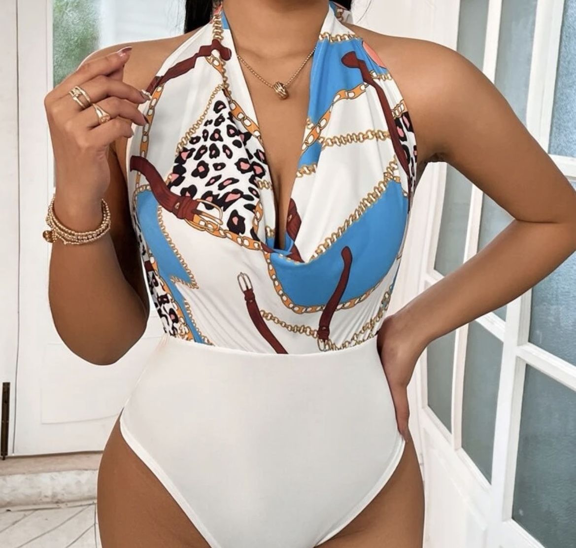 New Women’s draped front Bodysuit halter Tops Blouse