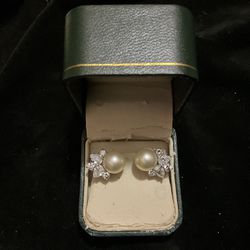 Pearl Earrings - Man Made Diamonds