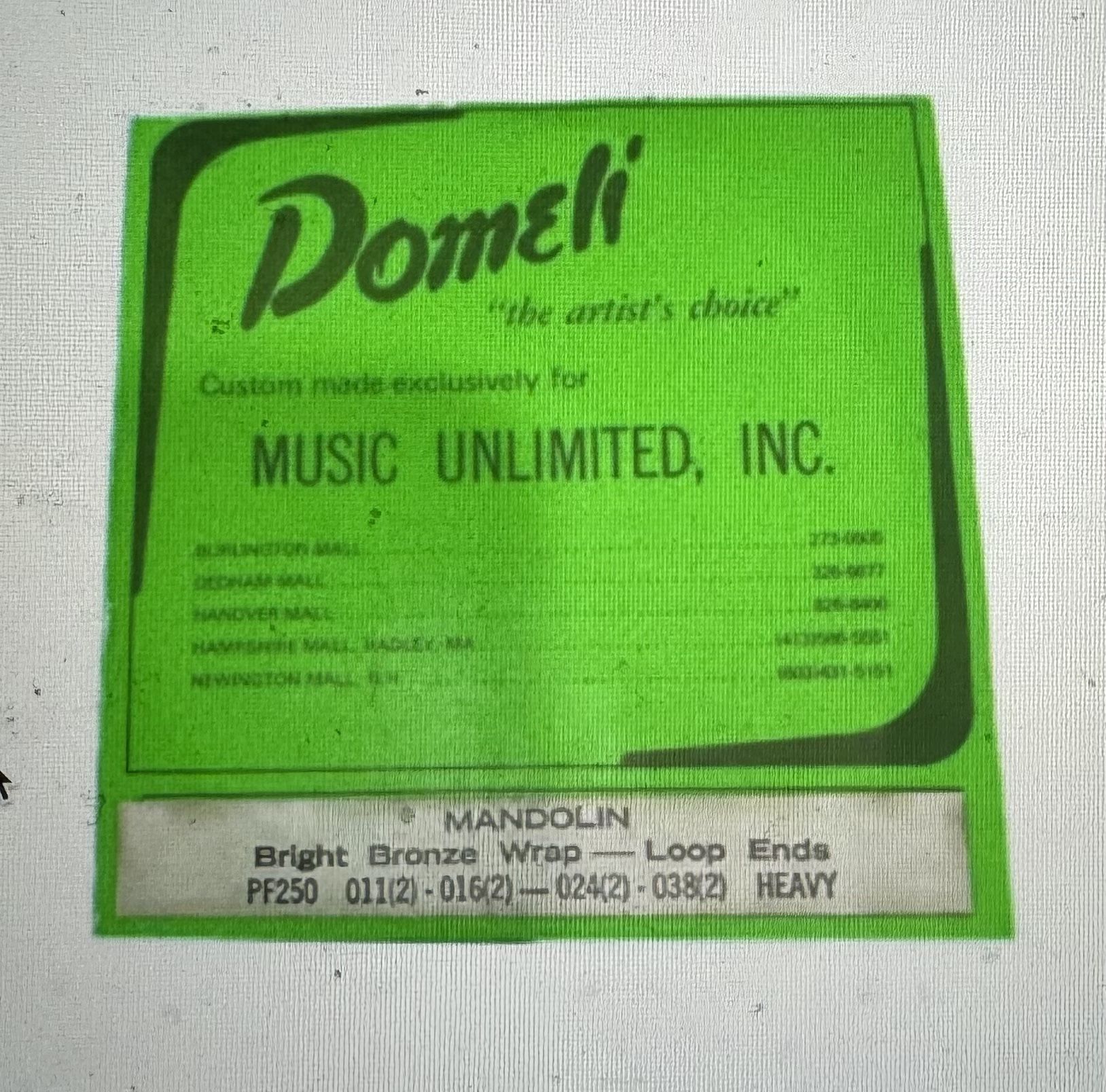 Domeli 6 Custom Music Strings Mandolin Bright Bronze Wrap - Loop Ends