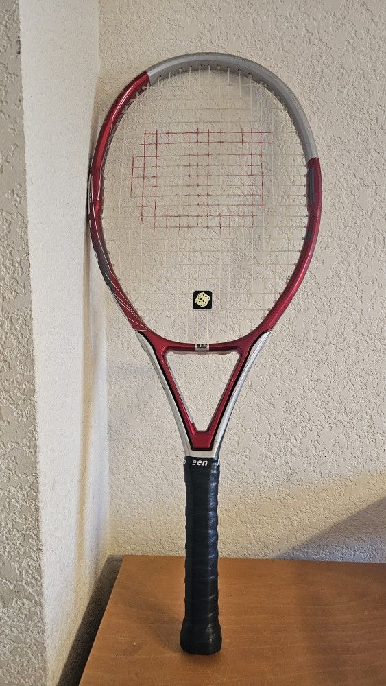 Wilson 110cm Triad 5 Tennis Racquet Racket Red Silver Frame No. 3 ~ 4 3/8” New Grip and Shock Absorb